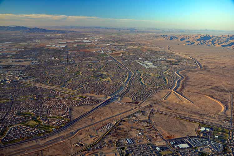 view of the Central Arizona Project (CAP), a series of canals and reservoirs that bring water to Arizona from the Colorado River.